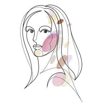 recommend clip art: Woman beauty face vector linear illustration, delicate line art of attractive girl portrait, abstract feminine drawing minimal style isolated.