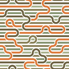 Stripy vector seamless pattern with woven lines, geometric abstract background, stripy net, optical maze, web network.