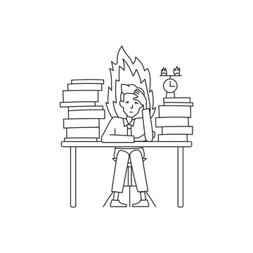Doodle burntout man tired busy in work.