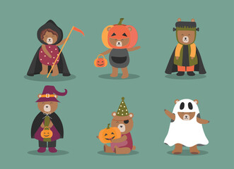 Set of characters  for Halloween in cartoon style,cute animal,Vector illustrations.