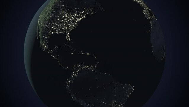 Seamless looping animation of the earth at night zooming in to the 3d map of Bahamas with the capital and the biggest cites in 4K resolution