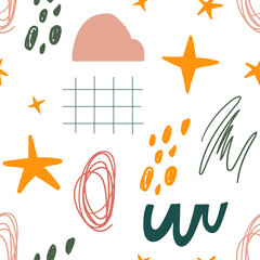 Modern stylish greek pattern with abstract scribbles and elements