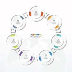 Basic circle infographic with 7 steps, process or options.