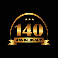 140th Anniversary Celebration Logo. Gold Elegant Anniversary Template Design, Vector template logo