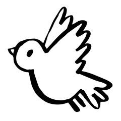 Textured hand drawn ink flying bird christmas illustration 