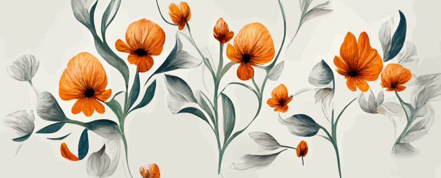 flowers on the old white wall background digital wall, banner