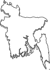 Hand Drawn of Bangladesh 3D Map.