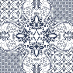 Paisley seamless pattern with patchwork background.