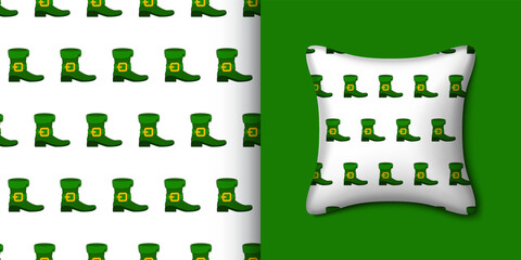 Leprechaun boot seamless pattern with pillow. Vector illustration