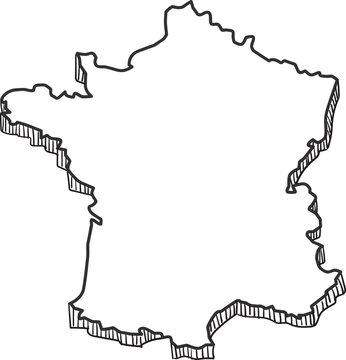 Hand Drawn of France 3D Map.