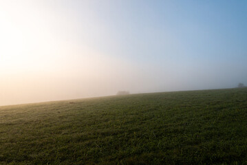 Fototapeta na wymiar Morning mist in Zebegény during September 