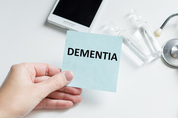 Doctor holding a card with text DEMENTIA,medical concept