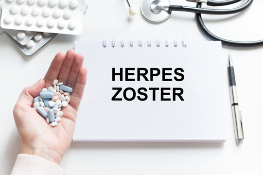 In the notebook text Herpes zoster, around laid out a lot of tablets.