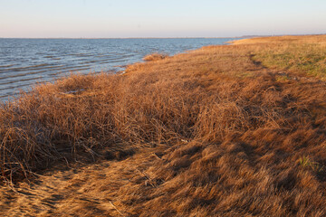 Azov Sea in autumn at sunset