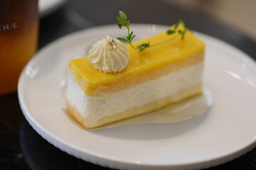 Piece of Bakery butter Cake Cream Lemon Flavor.