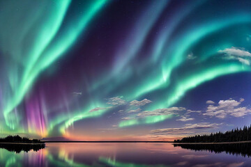 Aurora and lake landscape