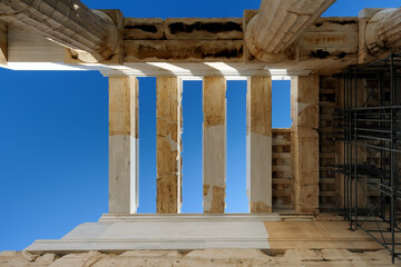 Roof structure and ceiling of Propylaea, monumental gateway to Acropolis, Athens, Greece