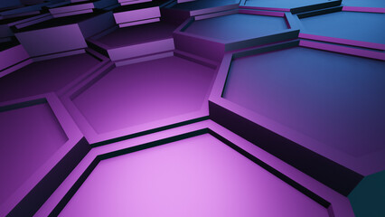 Hexagonal background with purple hexagons, abstract futuristic geometric backdrop or wallpaper with copy space for text