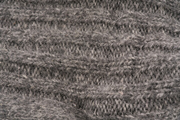 The texture of the wool closeup. Dark gray color