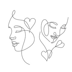 One line drawing abstract heart face of woman. Minimalist romantic logo