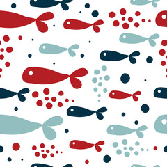 Seamless fish pattern. The North Sea. Sea set in Scandinavian style. Vector illustration.