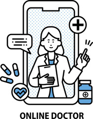 オンライン診察をする医師のイメージイラスト