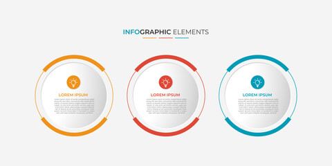 Modern 3 steps, option or levels line infographic with label. Timeline info graphic. Business presentation, information brochure, banner, workflow layout template. Eps10 Vector illustration