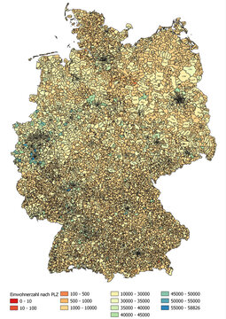 Deutschlandkarte Einwohnerzahl nach Postleitzahl Karte 