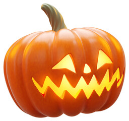 Halloween lighted pumpkin isolated object for party concept in 3D cartoon illustration