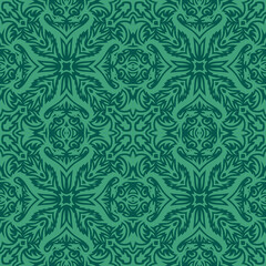 Fantasy art with green tribal dragon tile pattern