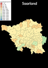 Deutschlandkarte Einwohnerzahl nach Postleitzahl Karte von Bundesland Saarland