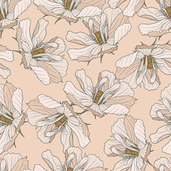 Retro Boho Flowers, Floral Seamless Pattern Background