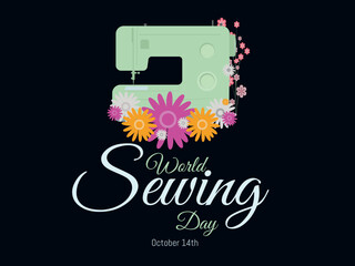 Sewing machine with flowers and dark background to celebrate world sewing day.