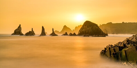 Asturias - breathtaking and landscape with a beautiful sunrise on the north coast of Spain