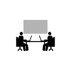 Illustration of people in a meeting, discussion or presentation.