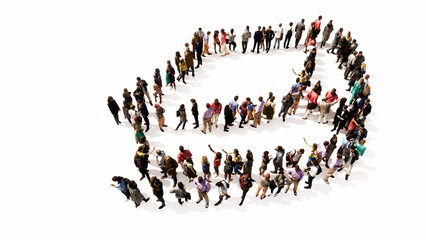Concept or conceptual large community  of people forming the image of a closed book on white background. A 3d illustration metaphor for learning, education, research, scienc, literature and culture