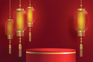 3d Podium round stage Chinese style, for Chinese new year and festivals or mid autumn festival