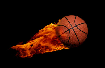 Basketball through flame of fire - sports and competition concept