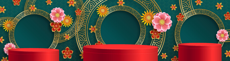 3d Podium round stage Chinese style, for Chinese new year and festivals or mid autumn festival