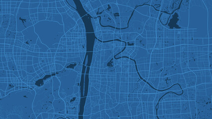 Fototapeta premium Dark blue Changsha city area vector background map, roads and water illustration. Widescreen proportion, digital flat design.