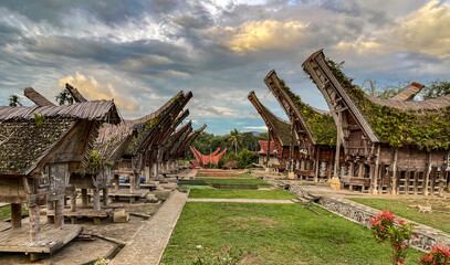 Java, Indonesia, June 13, 2022 - Toraja homes all follow the same rigid design both in shape and...