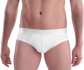 White panties mockup, png, on guy, front, panties isolated on background.