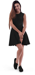 Mockup of a black wave dress on a girl, png, front view, isolated on background.