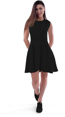 Mockup of a black wave dress on a girl, png, front view, isolated on background.