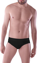 Black panties mockup, png, on guy, front, panties isolated on background.