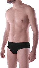 Black panties mockup, png, on guy, front, panties isolated on background.