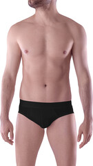 Black panties mockup, png, on guy, front, panties isolated on background.