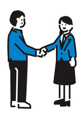 握手をする男女2人のシンプルなイラスト