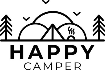 Vector logo camping travel adventure hiking walking outdoors. Black and white vector drawing. Vector elements.