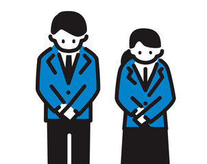 スーツを着た男女が頭を下げるシンプルなイラスト